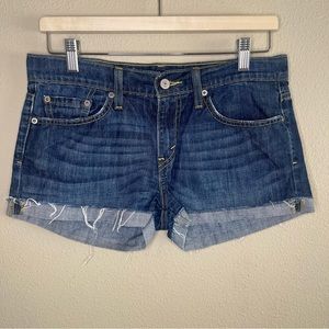Levi's size 3 100%cotton mini jean shorts w/ embroidered red star on back pocket